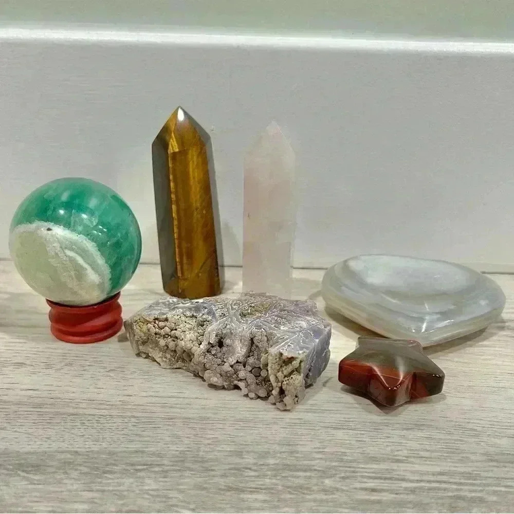 Beginner Mixed Crystal Bundle Lot Tower Sphere Carving Witchy 6 pieces